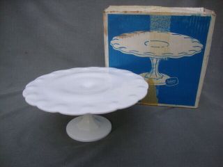 Vintage Indiana Glass 10 " Milk White Teardrop Footed Pedestal Cake Plate/stand