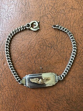 Vintage Ww2 Era Air Corps Sterling Silver & Gold Filled Sweetheart Bracelet