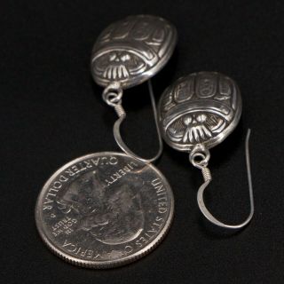 VTG Sterling Silver - Egyptian Scarab Beetle Hieroglyphics Dangle Earrings - 12g 4