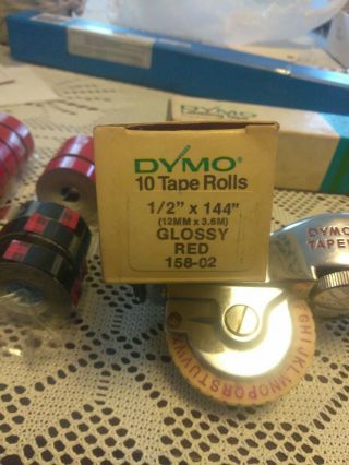 Vintage Dymo - Mite Chrome Tape Writer M - 22 ? Label Maker,  17 Rolls Of Tape 4