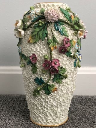 Vintage Raised Multi Color Floral Porcelain 10” Vase