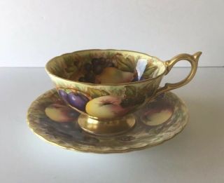 Vintage Aynsley Orchard Gold Fruit Cup & Saucer Set Signed N.  Brunt 1037