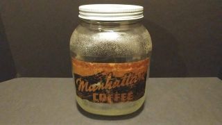 Vintage Large Hazel Atlas Glass Manhattan Coffee Jar - St.  Louis,  Mo Advertising