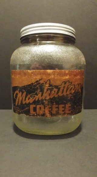 Vintage Large Hazel Atlas Glass Manhattan Coffee Jar - St.  Louis,  MO Advertising 2