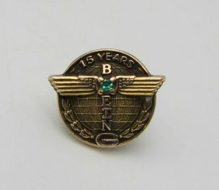 Vintage Boeing Company 15 Year Service Pin 1/10 10k Gold Filled Emerald Stone