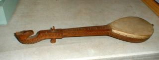 Vintage Hand Made Carved 1 - String Musical Folk Instrument W/horse Head At Top