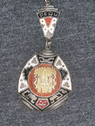 Vintage Inca PERU Sterling Silver 18k Gold Tiki Keychain Key Ring 2