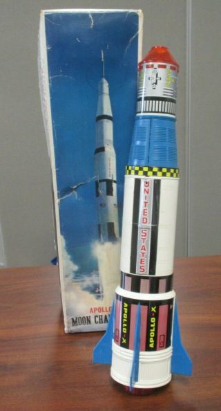Vtg Apollo - X Moon Challenger Rocket Battery Operated Toy W/original Box Japan