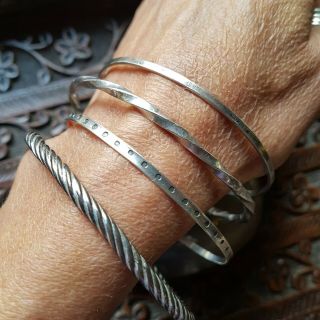 Fabulous Stack Of 4 Sterling Silver Bangles - 2 Vintage,  Twist,  Rope,  Etc - 34g Total
