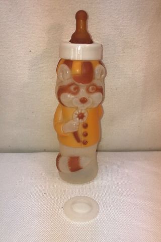 Vtg 60 - 70’s? Evenflo Raccoon Flower And Slingshot Baby Bottle Plastic,  Nipples