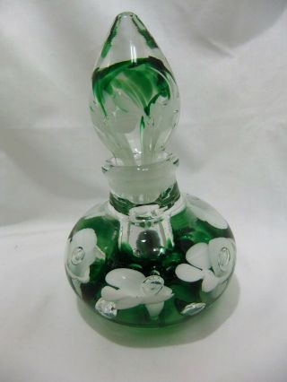 Vintage Joe St.  Clair Perfume Bottle; White Trumpet Flower W/ Emerald Green Ctr