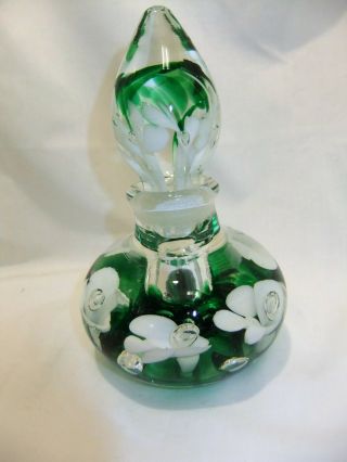 Vintage Joe St.  Clair Perfume Bottle; White Trumpet Flower w/ Emerald Green Ctr 3
