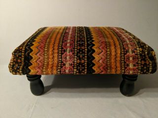 Vintage Foot Stool Brocade Velour With Wood Legs Solid,  Sturdy