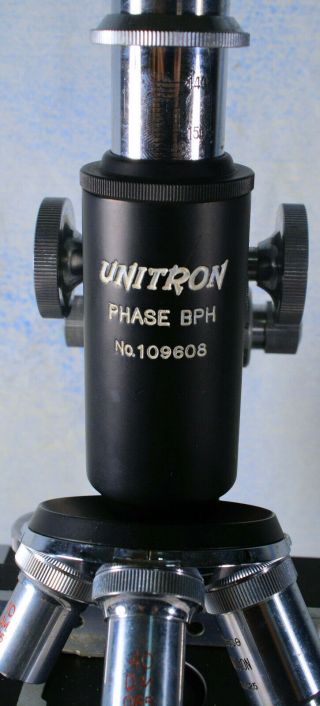 Vintage UNITRON Phase BPH No.  109608 Microscope w/ Case & 8