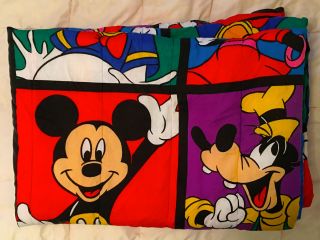 B7 Vintage Disney Mickey & Friends Panel Quilt Twin Blanket Crib Nursery Kids
