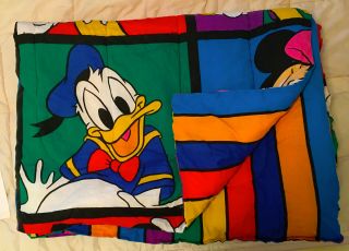B7 Vintage Disney Mickey & Friends Panel Quilt Twin Blanket Crib Nursery Kids 2