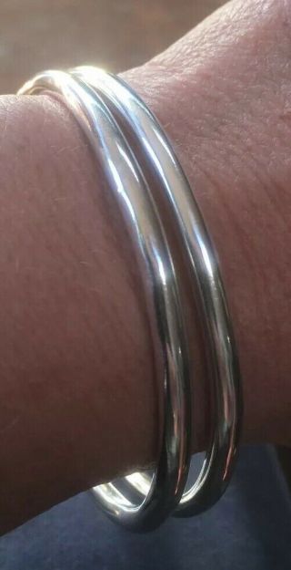 Pair (2) Vintage Sterling Silver Plain Bangle Bracelets.  Gorgeous And Matched