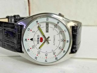 SEIKO 5 AUTOMATIC MENS STEEL VINTAGE JAPAN MADE WHITE DIAL WATCH RUN ORDER h 2