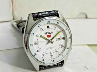 SEIKO 5 AUTOMATIC MENS STEEL VINTAGE JAPAN MADE WHITE DIAL WATCH RUN ORDER h 3