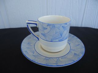 Vintage Art Deco Royal Doulton Envoy Coffee Cup & Saucer D5423 Blue & White