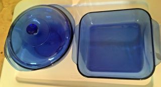 Vintage Cobalt Blue 024 Casserole Dish With Lid & Blue 2.  2qt 222r Baking Dish