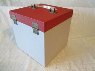 VINTAGE METAL 45 RPM RECORD ALBUM CARRYING STORAGE CASE RED / WHITE GREAT COND. 3
