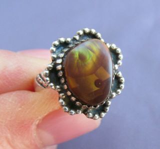 Vintage Old Pawn Sterling Solitaire Fire Agate Ring Size 6