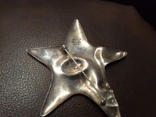 Vtg Mexico 925 Sterling Silver Star With Moon Face Large Pin Brooch Unique 3