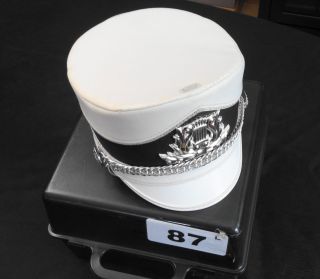 Vintage White Leather Marching Band Shako Master Box Lyre Badge & Hat Box Large