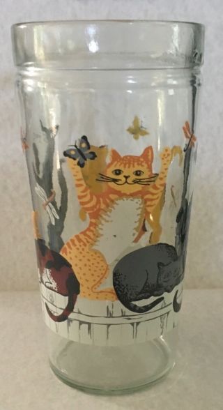4 Vintage Drinking Glasses Dancing Cats on Fence Anchor Hocking Jelly Jars 4