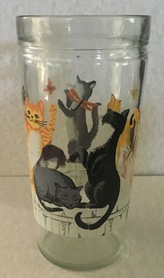 4 Vintage Drinking Glasses Dancing Cats on Fence Anchor Hocking Jelly Jars 5