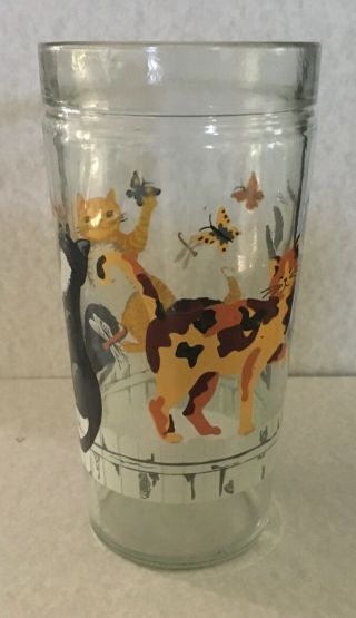 4 Vintage Drinking Glasses Dancing Cats on Fence Anchor Hocking Jelly Jars 6