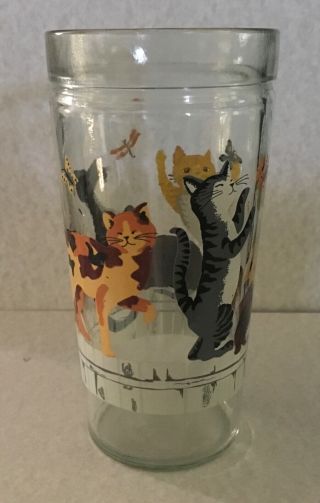 4 Vintage Drinking Glasses Dancing Cats on Fence Anchor Hocking Jelly Jars 7