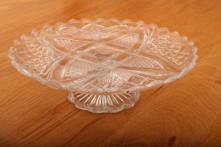 Vintage Cut Glass Clear Footed Cake Plate