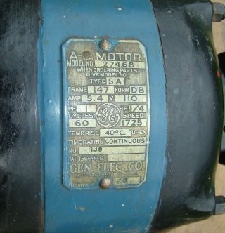 Vintage General Electric Co.  Model 27468 SA 1/4 HP 1725 RPM Motor,  2 Piece Base 3
