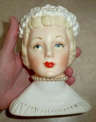 Vintage,  Head Vase Lady with Pearls 1958 Napco 2