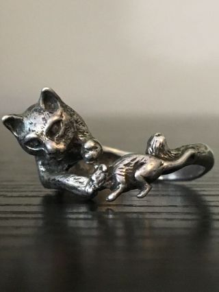 Vintage Cat And Mouse Ring Sterling Silver 5 G Size 7
