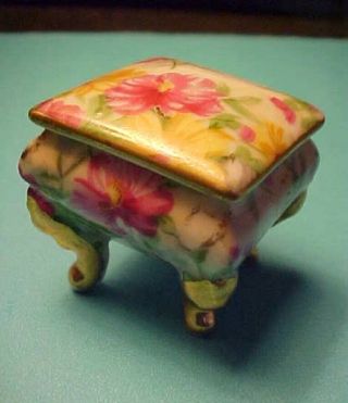 Vintage Ceramic / China Flower Covered Ring Dish / Trinket Box On Legs