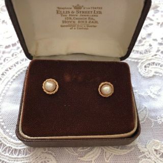 Vintage 9ct Gold Cultured Pearl Stud Earrings - 5mm - (pierced Ears)