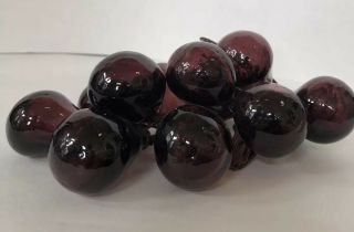 Vintage Glass Grape Cluster W Leaves Burgundy Hand Blown - 7.  5 " Long Murano?