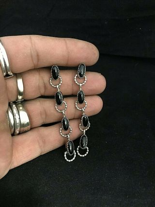 Vintage Sterling Silver and Black Onyx Earrings 2