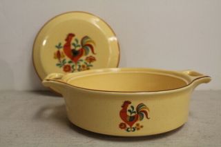 Vintage Htf Taylor Smith & Taylor Reveille Rooster 1 Qt Round Covered Casserole