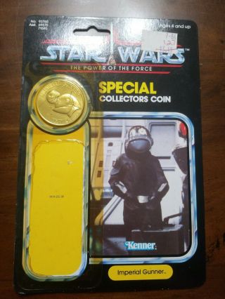 Vintage Star Wars Power Of The Force Imperial Gunner 1984 Coin On Card Back
