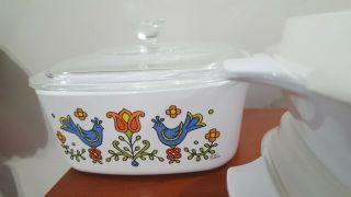 Vintage Corning Ware 4 Dishes With Lids Country Festival Friendship Blue Birds 3