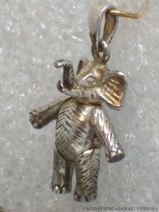 Vintage Sterling Silver Toy Elephant Charm Trunk Up Head Legs Move 925 Pendant
