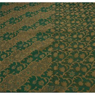 Sanskriti Vintage Saree 100 Pure Organza Silk Hand Beaded Green 5 Yd Craft Sari