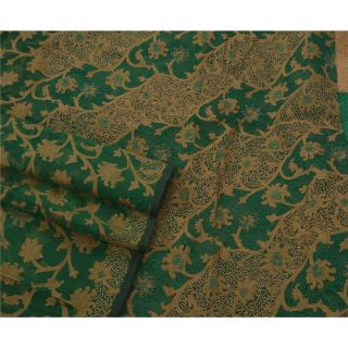 Sanskriti Vintage Saree 100 Pure Organza Silk Hand Beaded Green 5 Yd Craft Sari 3