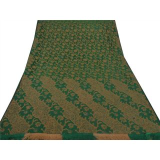 Sanskriti Vintage Saree 100 Pure Organza Silk Hand Beaded Green 5 Yd Craft Sari 4