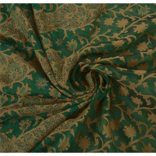 Sanskriti Vintage Saree 100 Pure Organza Silk Hand Beaded Green 5 Yd Craft Sari 5