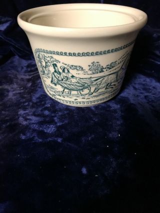 Vintage Currier & Ives China By Royal Green Sugar Bowl No Lid